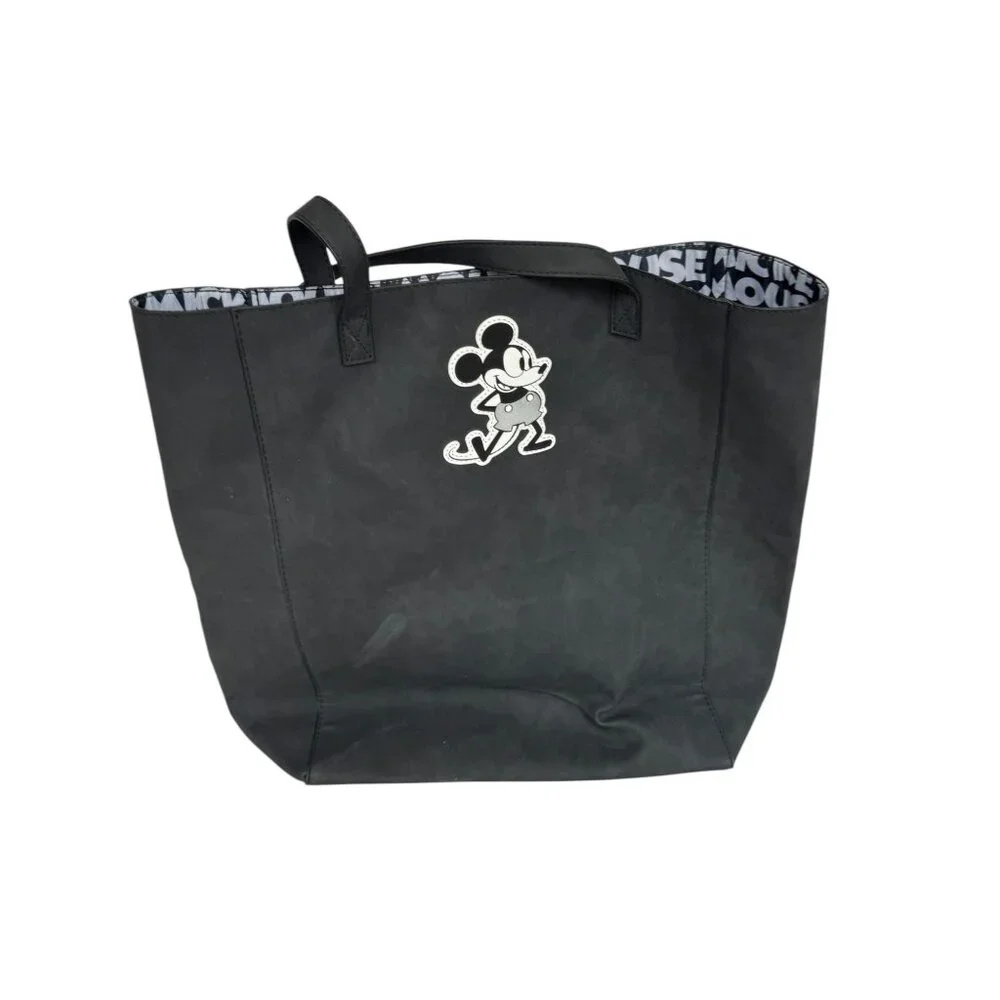 Disney Store Mickey Mouse Greyscale Tote Bag Shoulder Bag Summer Faux Suede - Picture 1 of 11